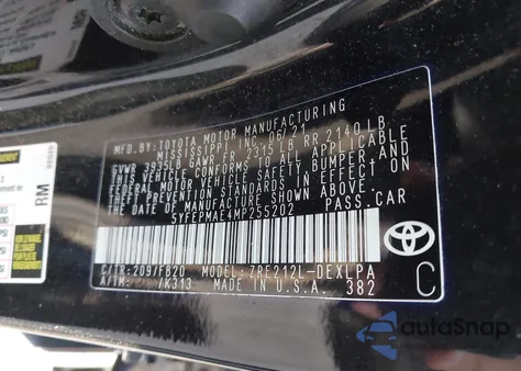 2021 Toyota Corolla Le из США, поврежденный, VIN 5YFEPMAE4MP255202